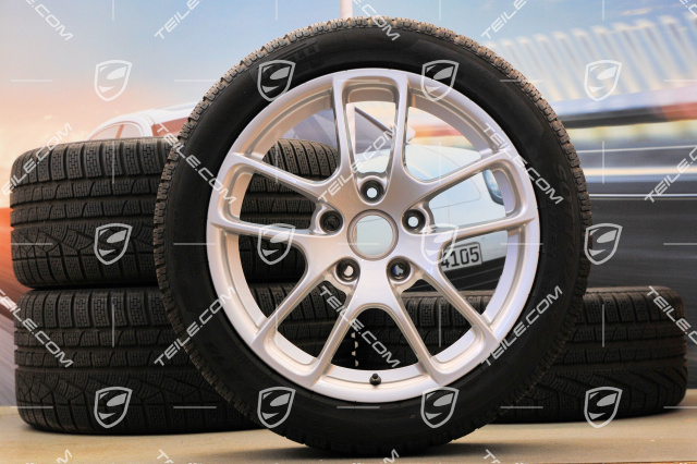 18-inch winter wheels set "Cayman", rims 8J x 18 ET57 + 9J x 18 ET47 + NEW winter tyres Pirelli SottoZero2 N0 235/45 R18 + 265/45 R18, without TPM sensors