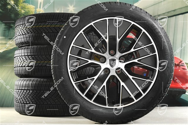 20" koła zimowe Macan S, felgi 7,5J x 20 ET32 + 10J x 20 ET49 + NOWE opony zimowe Goodyear 235/55 R20 + 285/45 R20, czarny wysoki połysk