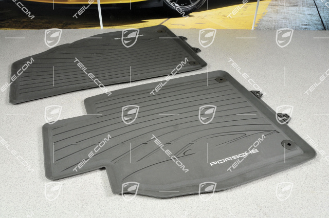 Rubber floor mat set, 2-piece, with Porsche silhouette and Porsche logo, Agate Grey