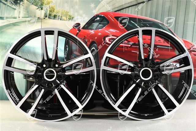 21-inch wheel rim set Cayenne Turbo, 11J x 21 ET58 + 9,5J x 21 ET46, black high gloss