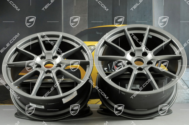 20" komplet felg Boxster Spyder, felgi 8,5J x 20 ET57 + 10,5J x 20 ET47, Platinum satynowy półmat