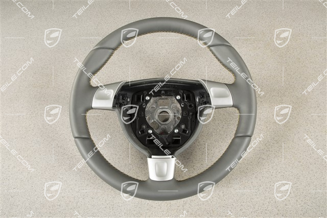 Sports steering wheel, Leather, Manual transmission, Stone grey with Speed Yellow