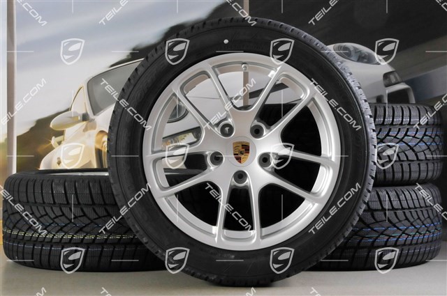 18" Cayman winter wheel set, 8J x 18 ET57 + 9J x 18 ET47 + winter tyres Dunlop SP Winter Sport 3D 235/45 R18 + 265/45 R18, with TPMS.