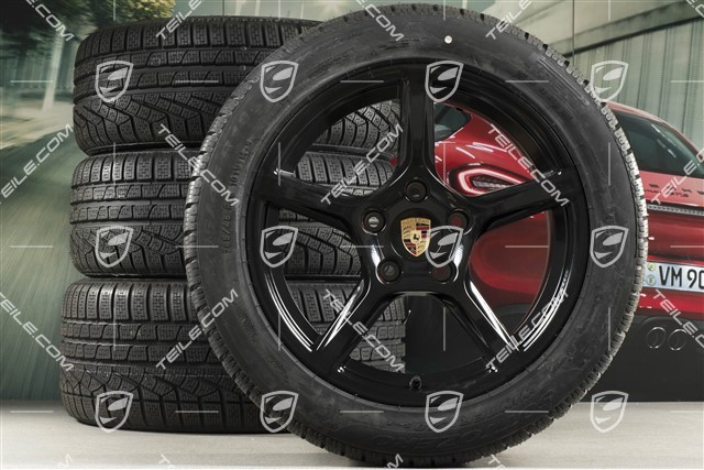 18" Boxster winter wheels set, rims 8J x 18 ET57 + 9,5J x 18 ET49, Pirelli Sottozero II winter tires 235/45 R18 + 265/45 R18, black high gloss