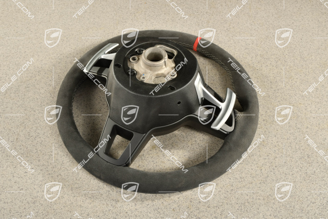 GT3 / GT2RS, Sport steering wheel with Paddles PDK, Alcantara, Black with Platinum grey thread, Red 12 o'clock strip mark