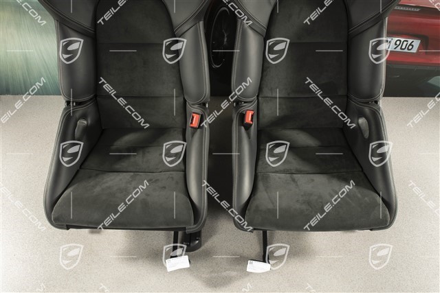 Sportowe fotele kubełkowe, składane, czarna skóra/Alkantara, nitka srebrna, z napisem GT3, zestaw, L+R