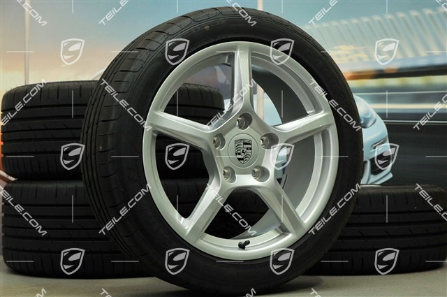 18" Boxster summer wheel set, 8J x 18 ET57 + 9J x 18 ET47 + summer tyres Goodyear Eagle F1 235/45 R18 + 265/45 R18, without TPM