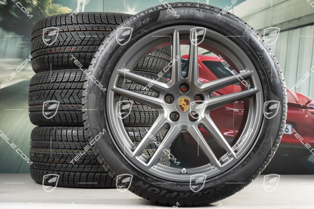 20-inch "Macan Turbo" winter wheels set, rims 9J x 20 ET26 + 10J x 20 ET19 + NEW Pirelli winter tyres 265/45 R20 + 295/40 R20, Platinum satin mat, with TPMS