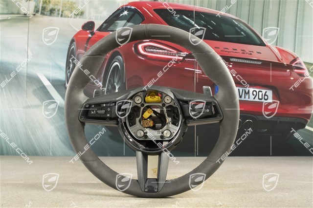 Steering wheel, multifunction, PDK, Sport Chrono Package Plus, Alcantara/Carbon,  black