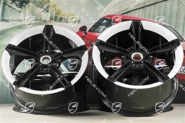 21" Wheel rim set Mission E Design, 9,5J x 21 ET60 + 11,5J x 21 ET66, black high gloss/Carrera white metallic