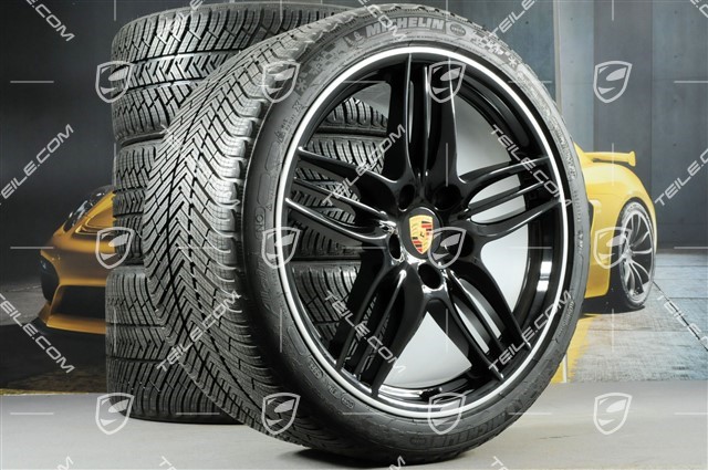 20" Sport Design Winterräder Satz, 8,5J x 20 ET51 + 11J x 20 ET70 + NEUE Michelin Winterreifen 245/35 ZR20 + 295/30 ZR20, ohne RDK-Sensoren, Schwarz Hochglanz