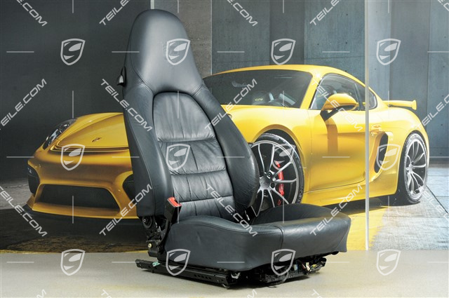 Sitz, el einstellbar, Leder, Metropolblau, Raffleder, Porsche Wappen, L