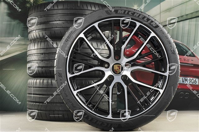 21-inch Panamera Exclusive Design Sport summer wheel set, wheel rims 9,5J x 21 ET71 + 11,5J x 21 ET69 + Michelin summer tyres 275/35 R21 + 315/30 R21, with TPMS, black high gloss